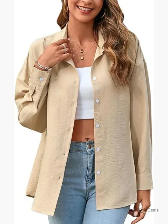 Oversized Button Down Shirt Long Sleeve Gauze Top Casual Blouse - Picture 1 of 7